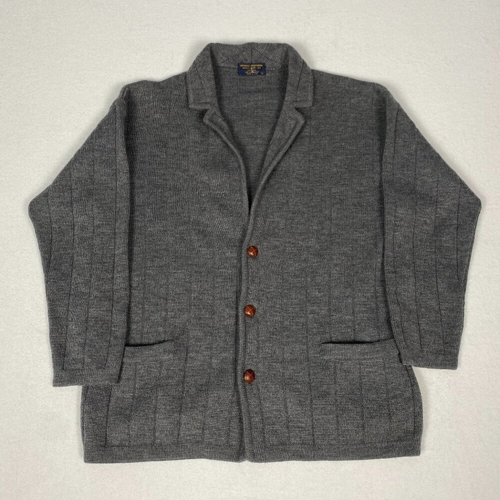 Vintage Brooks Brothers Wool Made in Italy Grey Knit Cardigan Jacket Coat XL