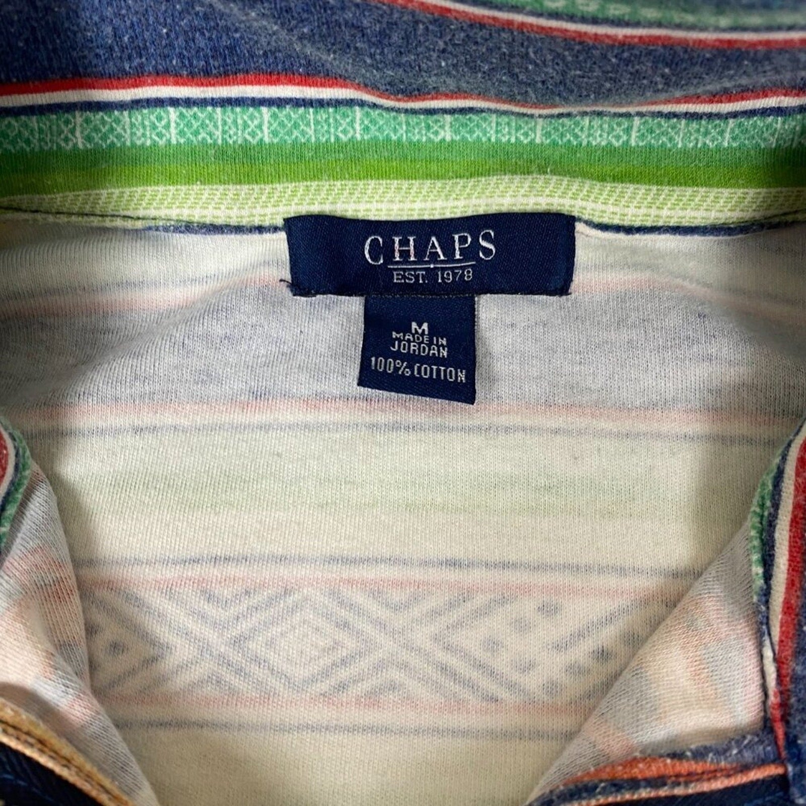 Vintage Chaps Women's Aztec Native Striped Print Orange Green 1/4 Zip Pullover