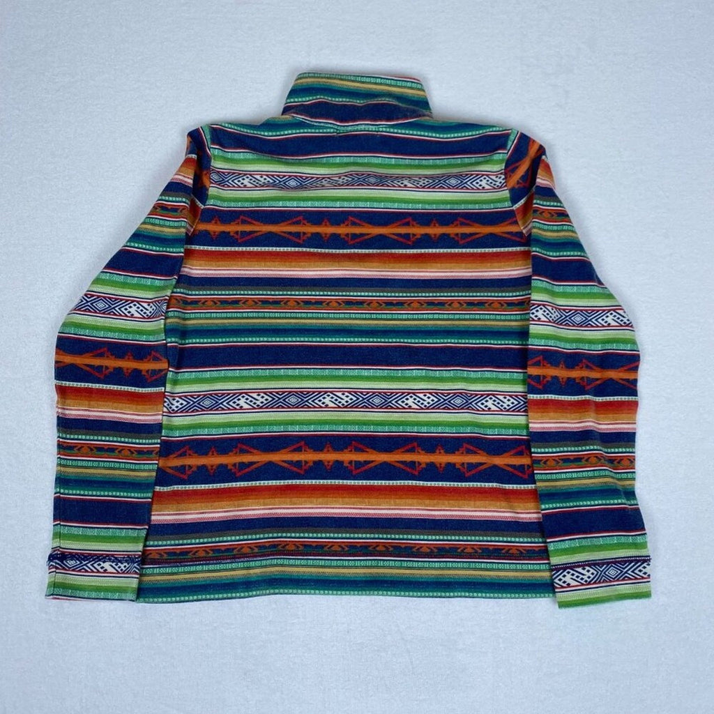 Vintage Chaps Women's Aztec Native Striped Print Orange Green 1/4 Zip Pullover