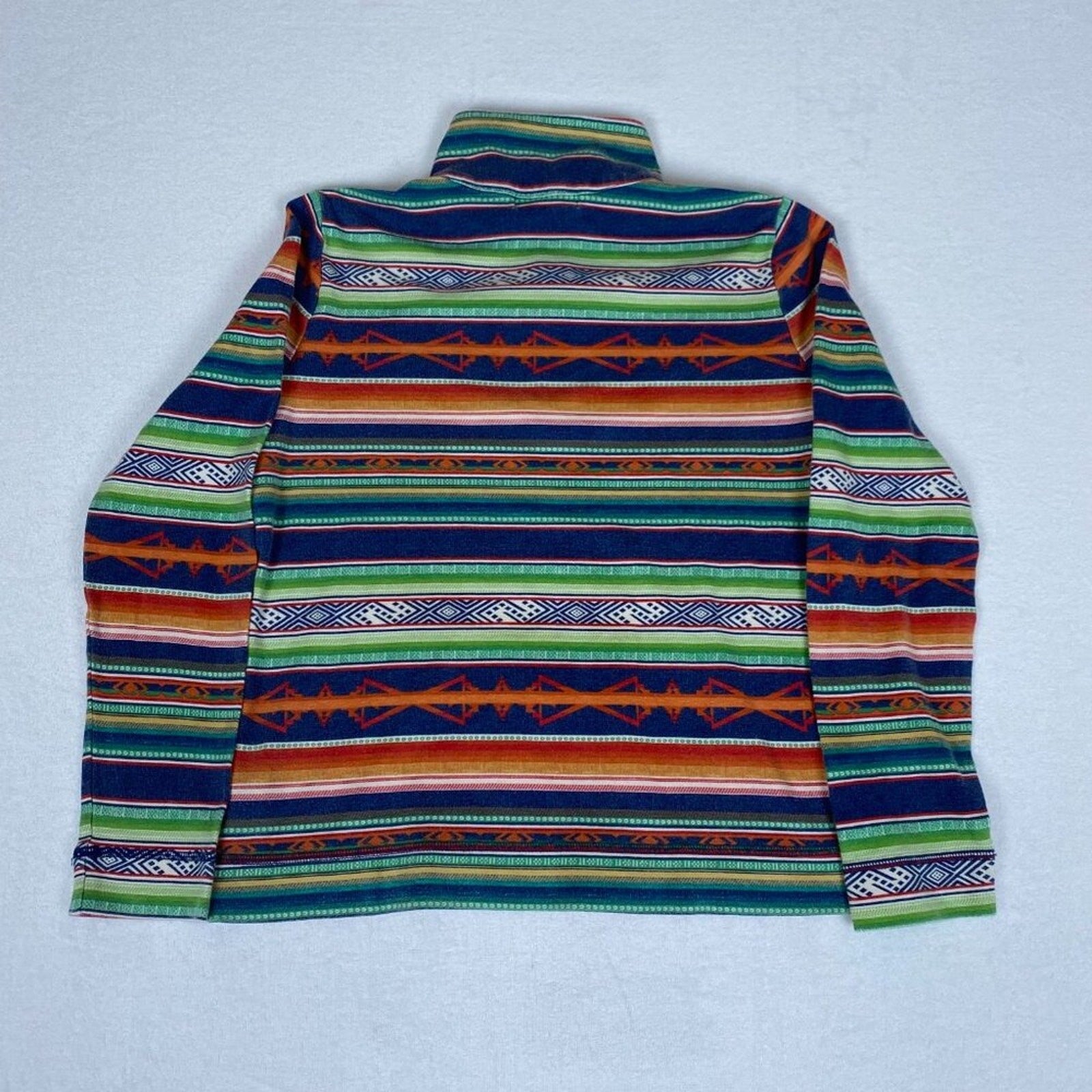 Vintage Chaps Women's Aztec Native Striped Print Orange Green 1/4 Zip Pullover