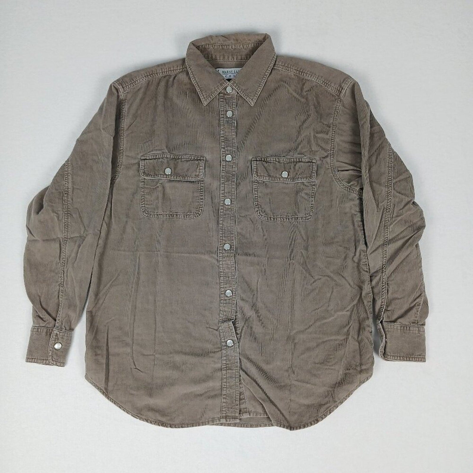 Vintage 90s Marsh Landing Cords Pearl Snap Button Corduroy Cotton Tan Shirt