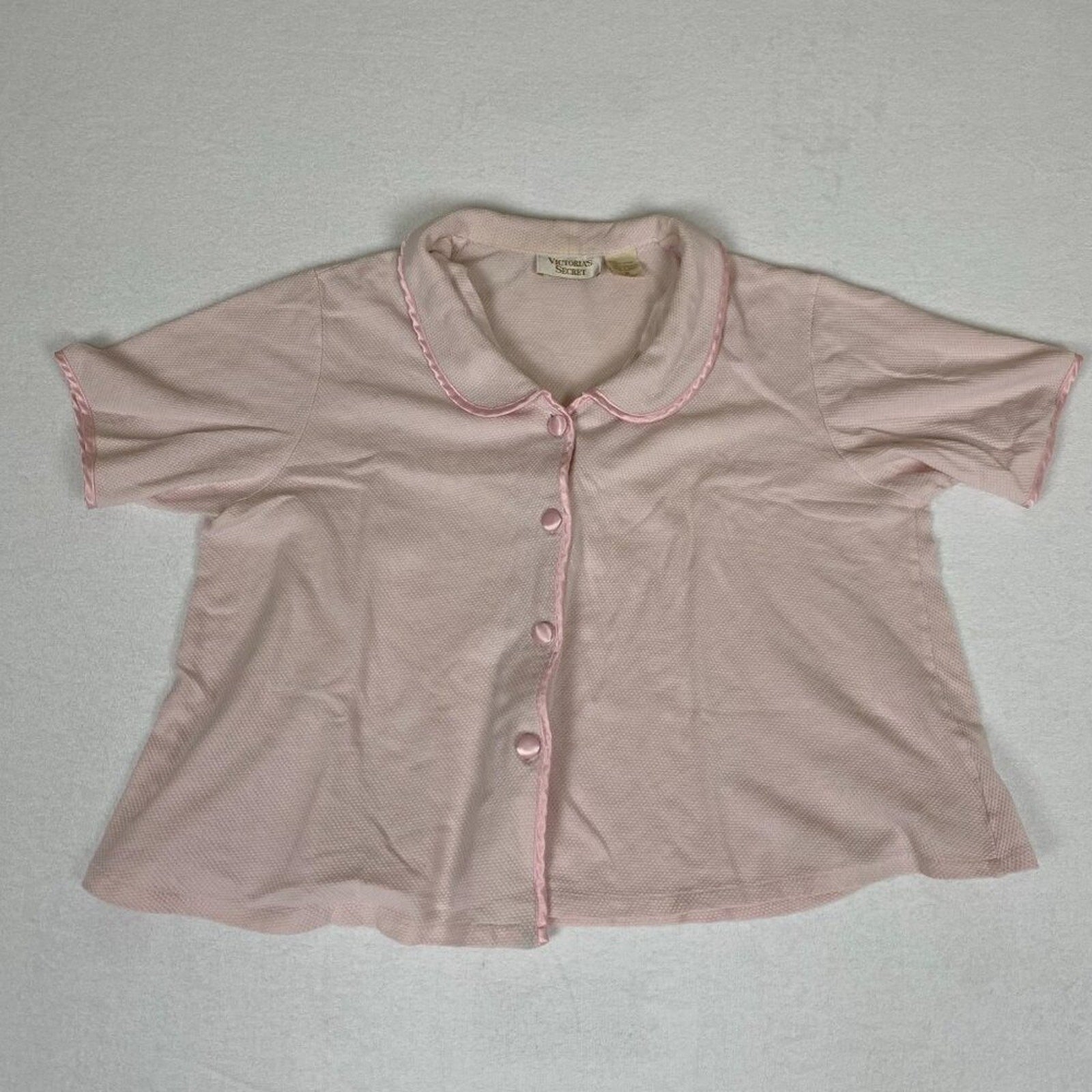 Vintage Victoria's Secret Smooth Satin Detail Night Crop Pale Pink Button Shirt