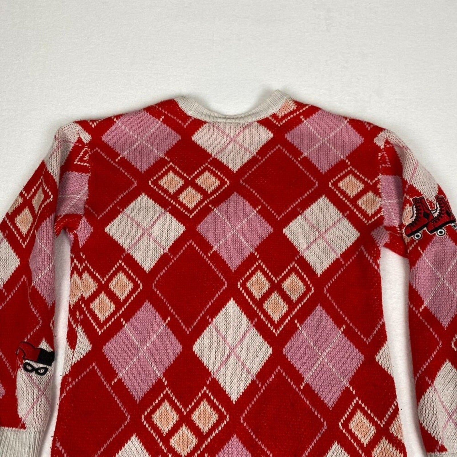 Harley Quinn DC Comics Batman Red Pink Plaid Button Down Patch Cardigan Small
