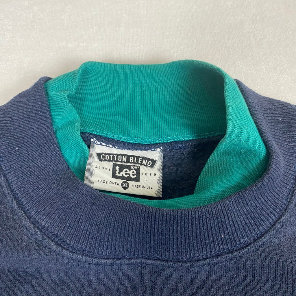 Vintage Up North Minnesota Layered Collar Evergreen Tree Bird Blue Sweatshirt