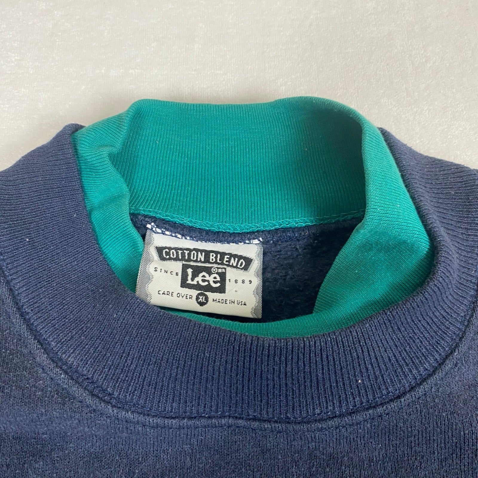 Vintage Up North Minnesota Layered Collar Evergreen Tree Bird Blue Sweatshirt