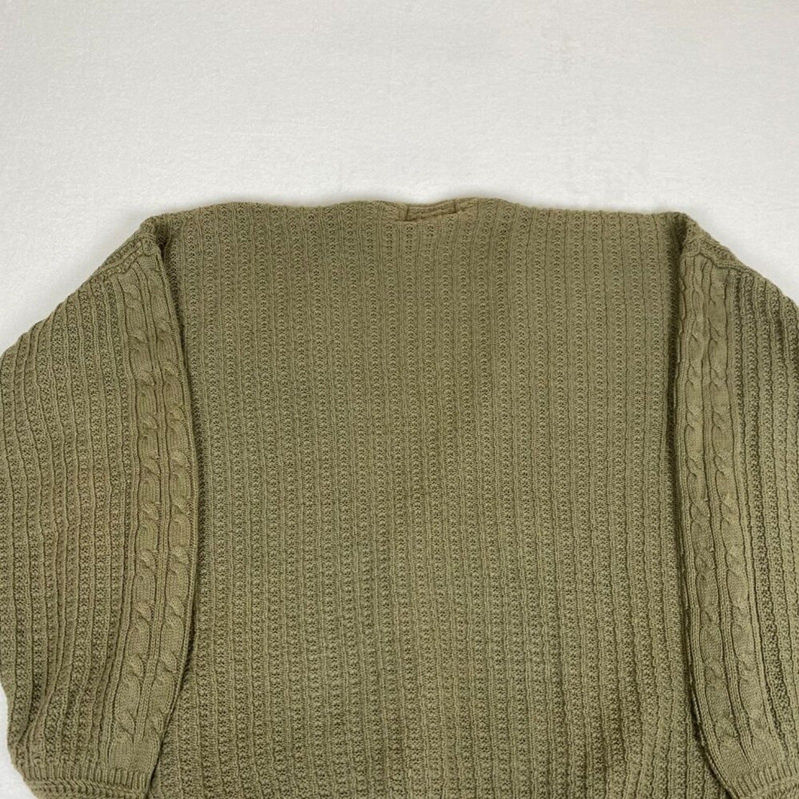 Vintage Ramie Cotton Blend Concrete Heavy Cable Knit Green Button Down Cardigan