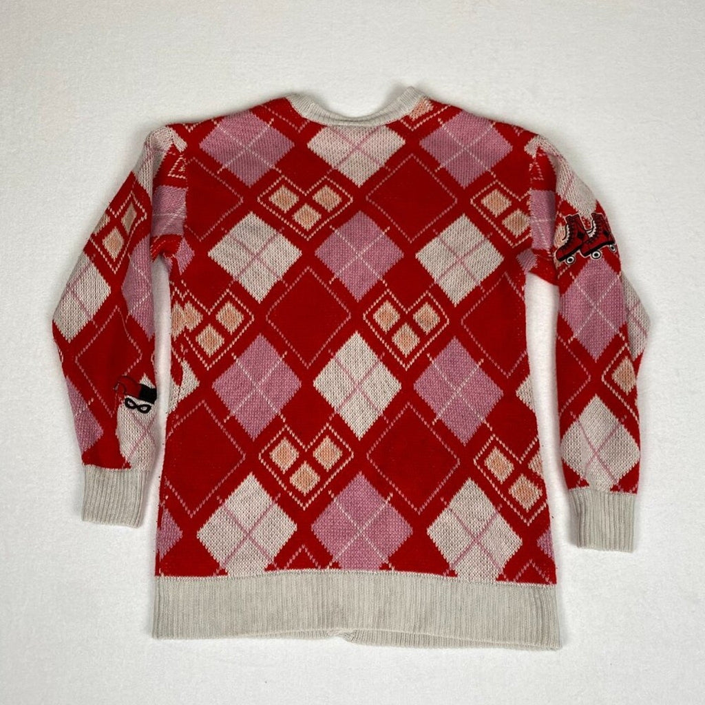 Harley Quinn DC Comics Batman Red Pink Plaid Button Down Patch Cardigan Small