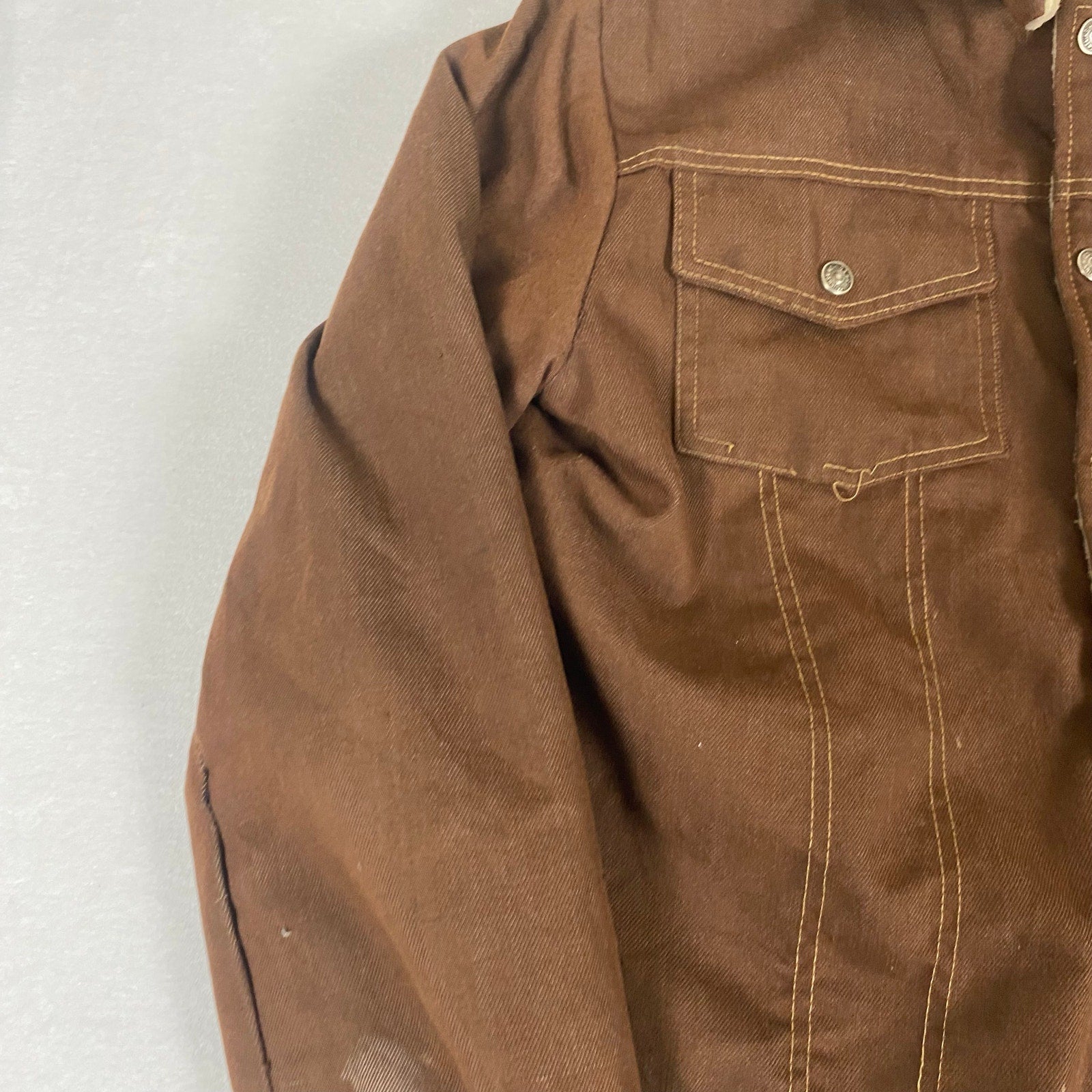 Vintage 70s Sears Made in USA Put On Shop Sherpa Lined Brown Trucker Work Jacket