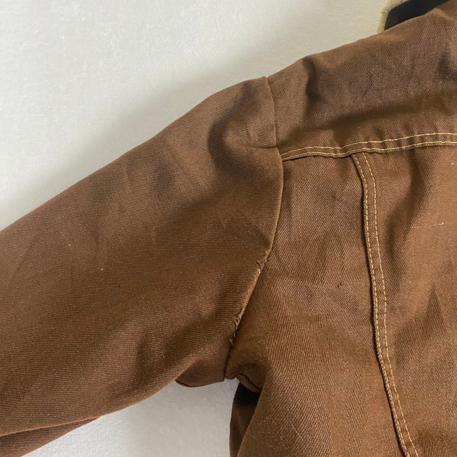 Vintage 70s Sears Made in USA Put On Shop Sherpa Lined Brown Trucker Work Jacket