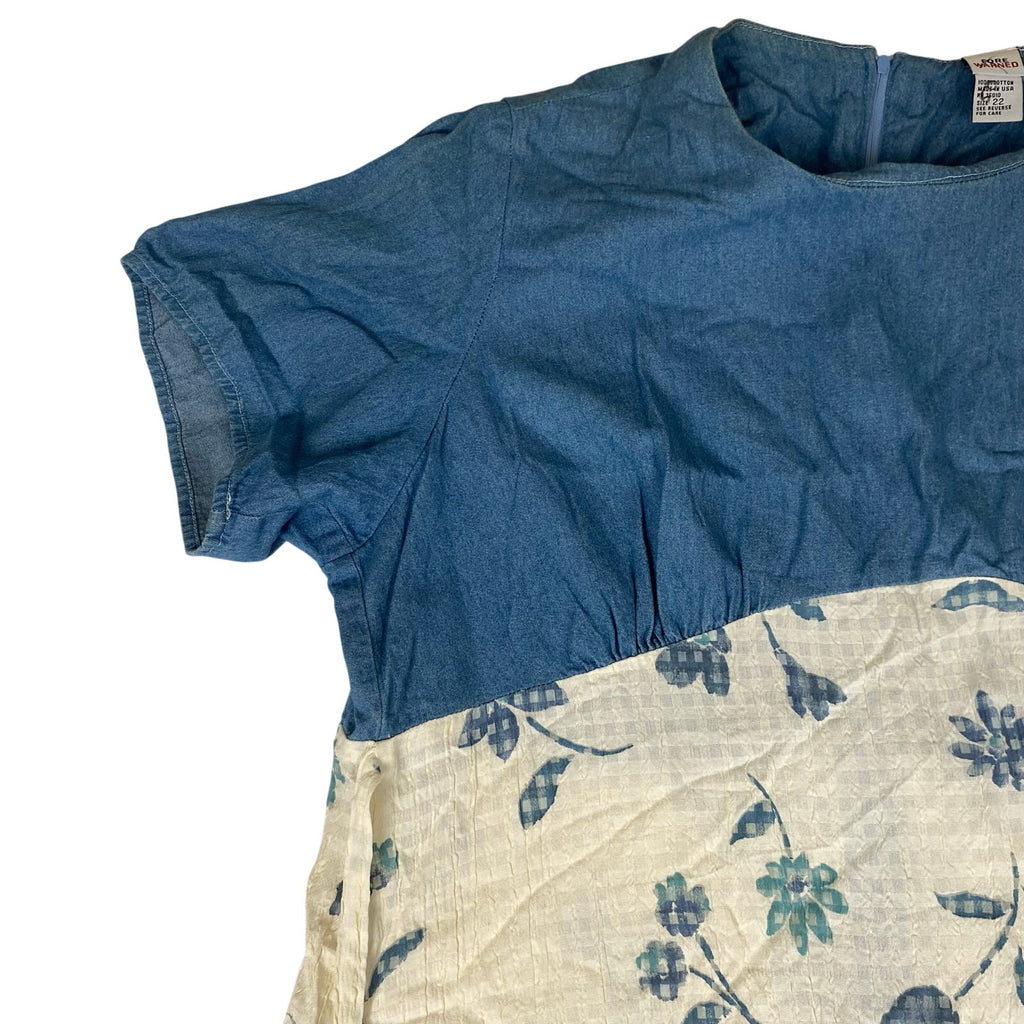 Vintage Made in USA Forewarned Denim Style Chambray Blue Cotton Floral Dress