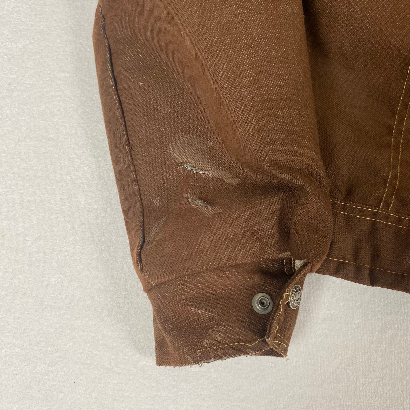 Vintage 70s Sears Made in USA Put On Shop Sherpa Lined Brown Trucker Work Jacket