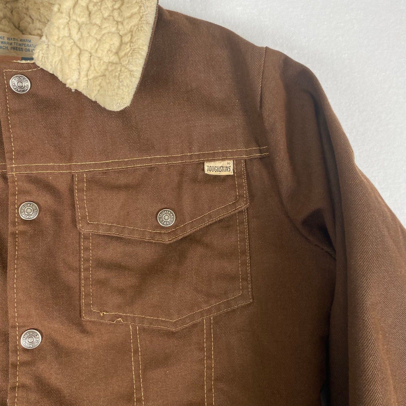 Vintage 70s Sears Made in USA Put On Shop Sherpa Lined Brown Trucker Work Jacket