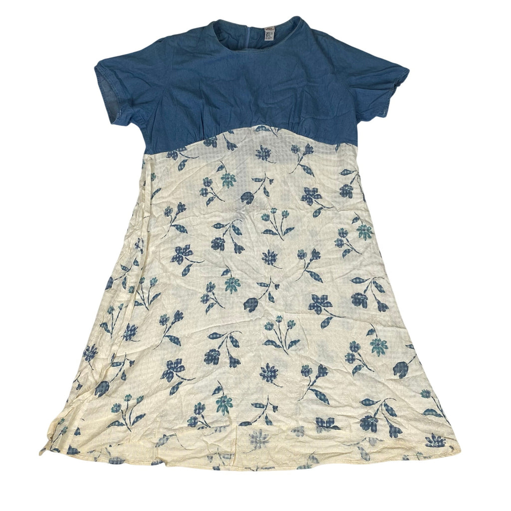 Vintage Made in USA Forewarned Denim Style Chambray Blue Cotton Floral Dress