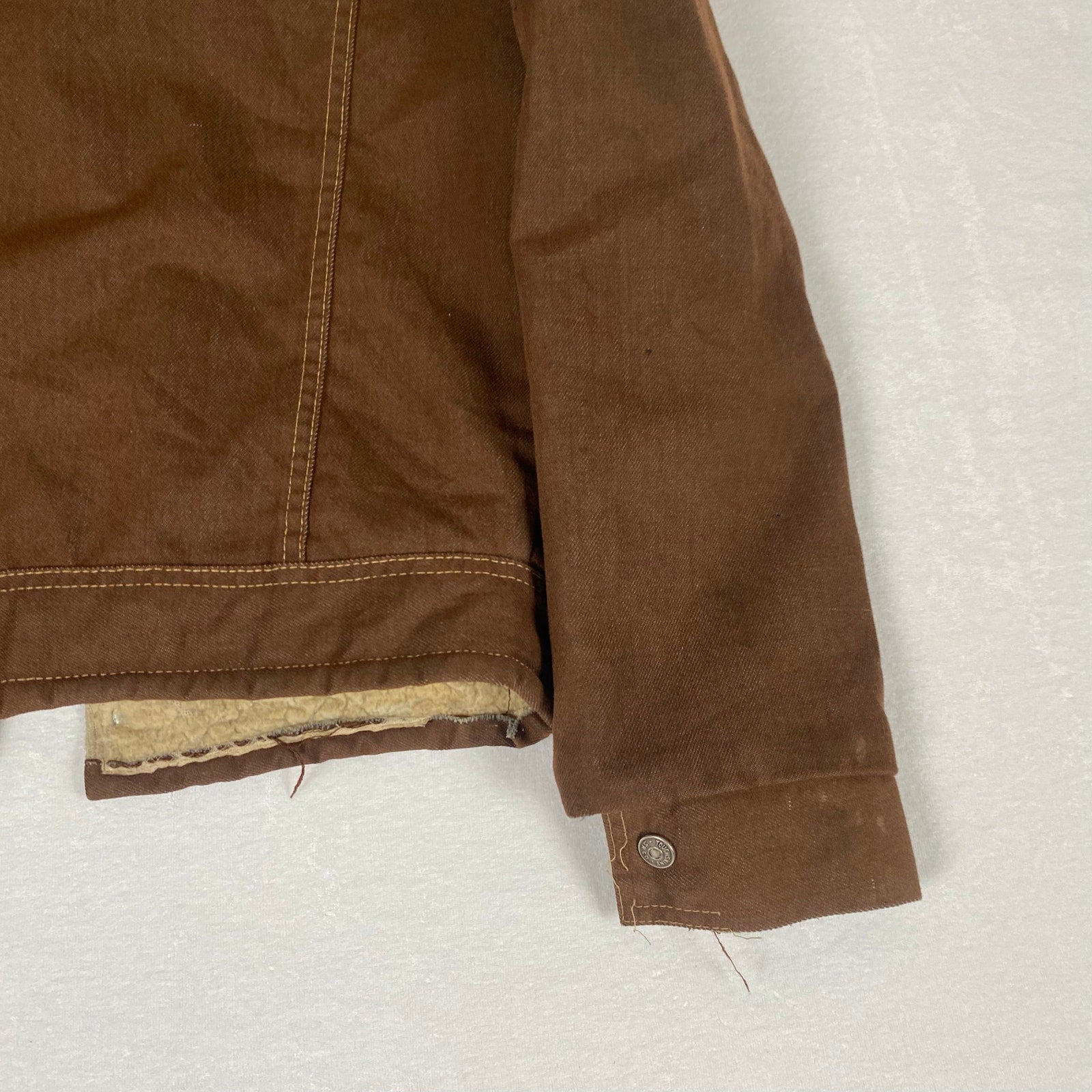 Vintage 70s Sears Made in USA Put On Shop Sherpa Lined Brown Trucker Work Jacket