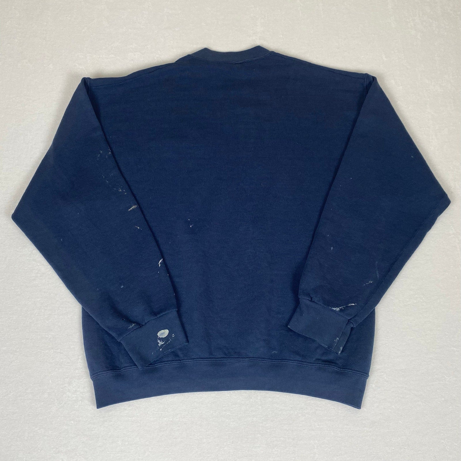 Vintage Made in USA Silver Pond Maine Paint Splatter Distressed Blue Sweatshirt