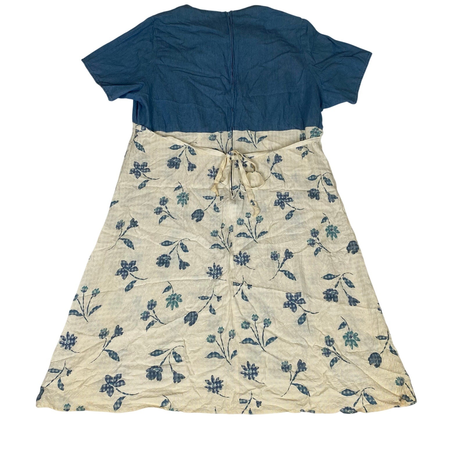 Vintage Made in USA Forewarned Denim Style Chambray Blue Cotton Floral Dress