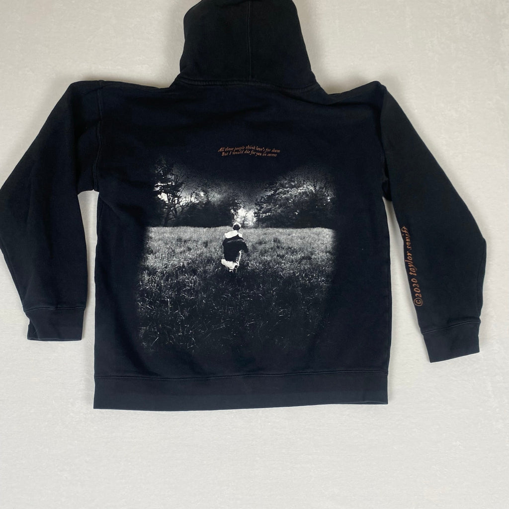 Taylor Swift Folklore Album 2020 Graphic Black Hoodie Sweatshirt Medium