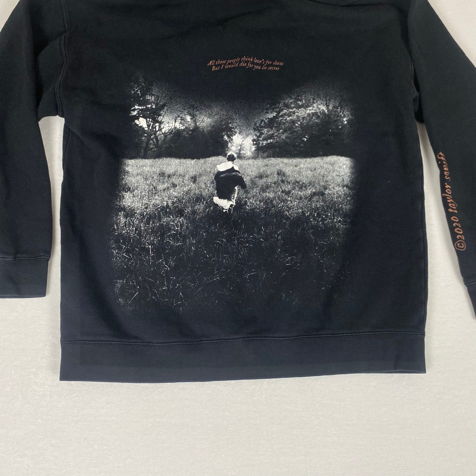 Taylor Swift Folklore Album 2020 Graphic Black Hoodie Sweatshirt Medium
