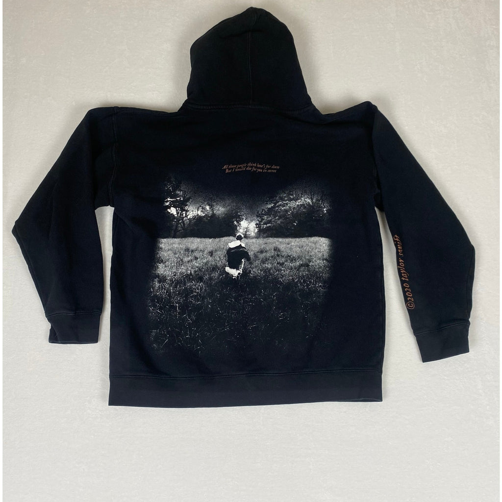 Taylor Swift Folklore Album 2020 Graphic Black Hoodie Sweatshirt Medium