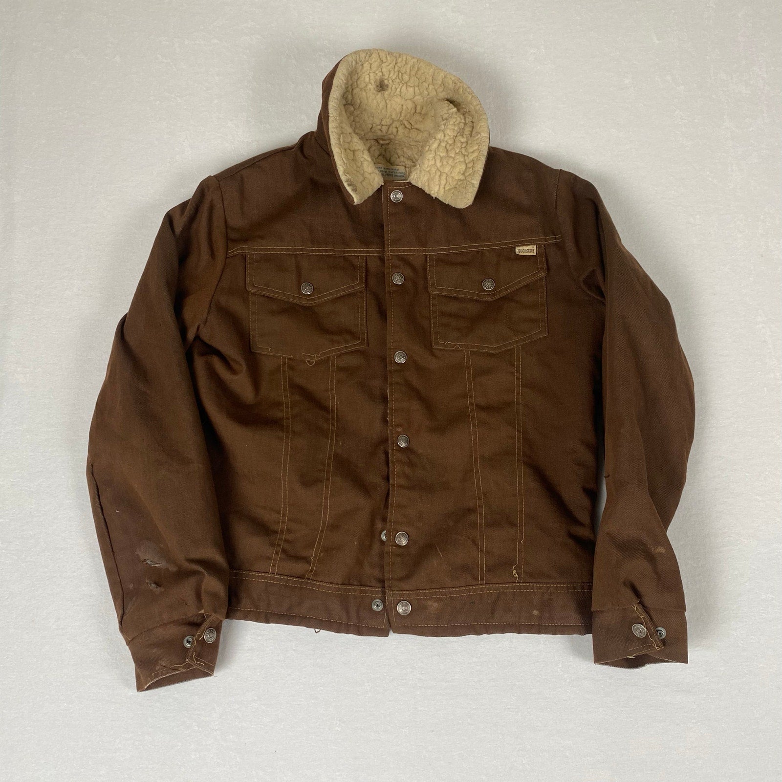 Vintage 70s Sears Made in USA Put On Shop Sherpa Lined Brown Trucker Work Jacket
