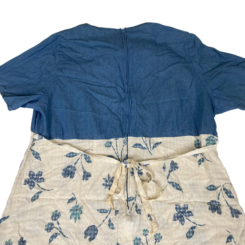 Vintage Made in USA Forewarned Denim Style Chambray Blue Cotton Floral Dress