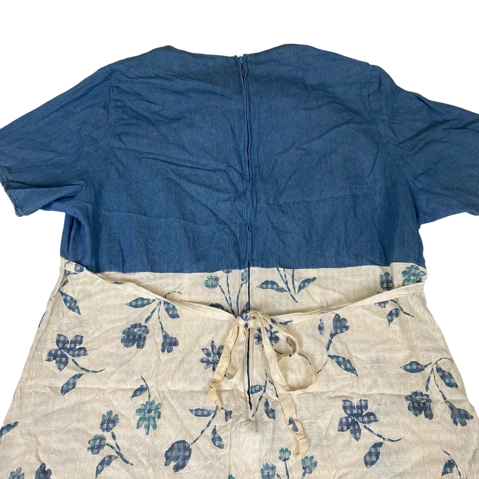 Vintage Made in USA Forewarned Denim Style Chambray Blue Cotton Floral Dress